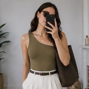Intimately Free People Olive Green One-Shoulder Bodysuit